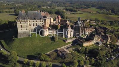 Village And Castle Of Biron In The Dordogne Region, Video Drone Footage