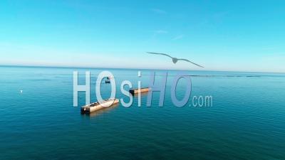 Artificial Harbor Arromanches Les Bains During The Landing. - Video Drone Footage