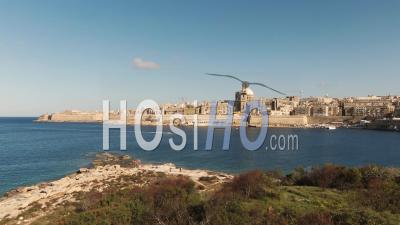 Aerial Ascending View Of Valletta, The Capital Of Malta, From Manoel Island - Video Drone Footage