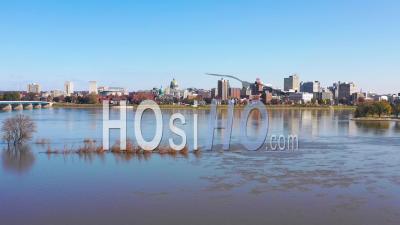 Aerial Video Drone Footage Of Pennsylvania Capital Harrisburg And The Susquehanna River Foreground