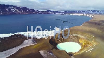 Aerial View Over A Massive Caldera In The Askja Region Of Iceland Desolate Highlands - Video Drone Footage