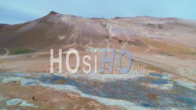 Aerial View Over Hverir Myvatn Geothermal Area In Iceland Reveals The Lakes Distant - Video Drone Footage