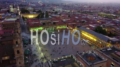 Aerial View Over Downtown Bogota, Columbia And Catholic Church Cathedral Primada On Plaza Bolivar - Video Drone Footage