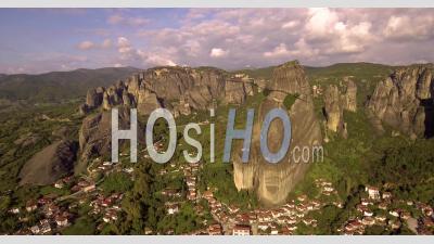 Aerial View Of The Rock Formations And Monasteries Of Meteora, Greece - Video Drone Footage