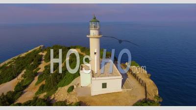 Aerial View Of The Lighthouse At Lefkada, Greece - Video Drone Footage