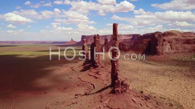 Aerial View Over Spires And Rock Formations In Monument Valley, Utah - Video Drone Footage