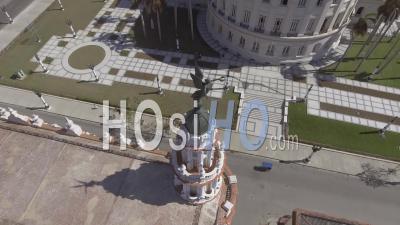 Descending Aerial View Of The Old Capital Building In Havana Cuba And Cityscape Background - Video Drone Footage