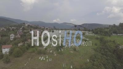 Aerial View Of A Large Cemetery With Gravestones Near Sarajevo, Bosnia Following The Devastating Civil War In The Former Yugoslavia - Video Drone Footage