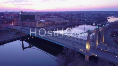 Aerial View Of Downtown Minneapolis, Minnesota At Night - Video Drone Footage