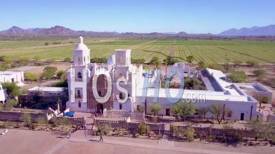 Aerial View Of Mission San Xavier Del Bac, A Historic Spanish Catholic Mission Near Tucson, Arizona - Video Drone Footage
