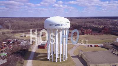 Aerial View Over The Flint Michigan Water Tanks During The Infamous Flint Water Crisis - Video Drone Footage