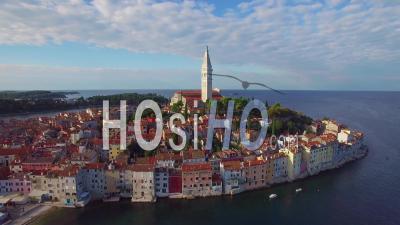 Aerial View Of The Town Of Rovinj In Croatia - Video Drone Footage