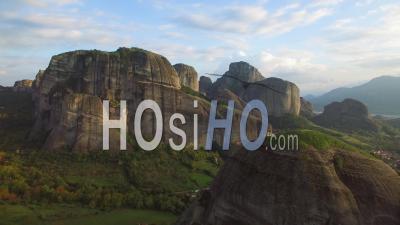Aerial View Over The Rock Formations Of Meteora, Greece - Video Drone Footage