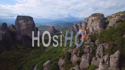 Aerial View Over The Rock Formations And Monasteries Of Meteora, Greece - Video Drone Footage