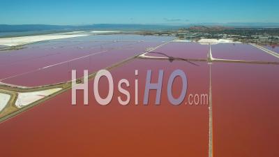 Vue Aérienne Sur Les Salines Rouges Et Blanches Dans La Région De Fremont, Baie De Californie - Vidéo Drone