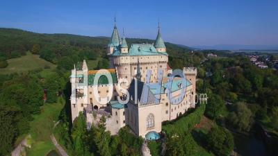 Aerial View Of The Romantic Bojnice Castle In Slovakia - Video Drone Footage