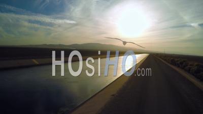 Aerial View Over The Los Angeles Aqueduct At Sunset, Los Angeles, California, United States Of America - Video Drone Footage