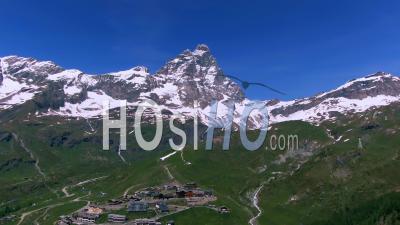 Mount Cervino (matterhorn) And Breuil Cervinia In The Italian Alps - Video Drone Footage