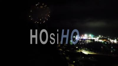 Aerial View Over A Fireworks Show Above A County Fair In Ventura, California - Video Drone Footage