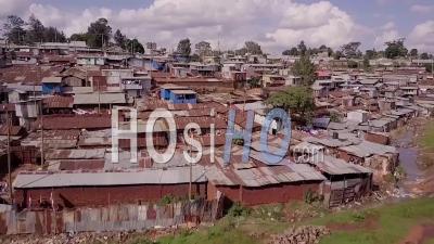 Aerial View Above Vast Overpopulated Slums In Kibera, Nairobi, Kenya, Africa - Video Drone Footage