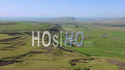 Aerial View Over Typical Iceland Landscape, Near Vik, Includes Volcanic And Ocean Landscapes - Video Drone Footage