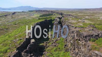 Aerial View Over The Mid Atlantic Ridge At Thingvellir Iceland - Video Drone Footage