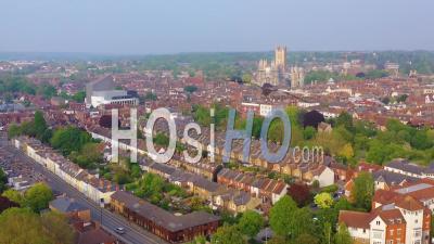 Aerial View Over The City Of Canterbury And Cathedral, Kent, United Kingdom, England - Video Drone Footage