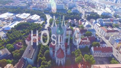 Aerial View Of St. Paul's Gothic Cathedral In Munich, Germany - Video Drone Footage