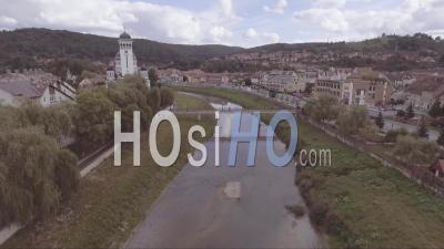 Aerial View Over A Church In Sighisoara Castrum Sex In Romania, Birthplace Of Dracula - Video Drone Footage