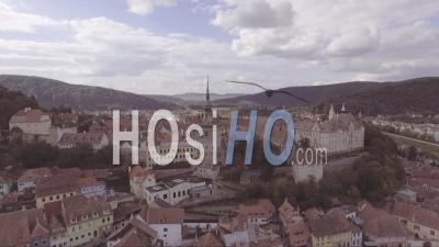 Aerial View Over A Sighisoara Castrum Sex Romania, Birthplace Of Dracula - Video Drone Footage