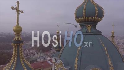 Aerial View Over A Russian Orthodox Style Church In Kiev, Ukraine - Video Drone Footage