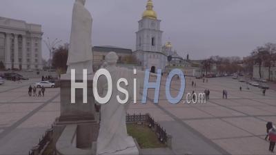 Aerial View Around A St. Michael's Gold Domed Monastery Russian Orthodox Style Church In Kiev, Ukraine - Video Drone Footage