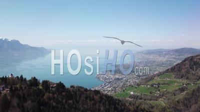 The Swiss Riviera Seen From High Altitude - Video Drone Footage