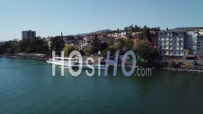 Swiss Historical Steamboat On Geneva Lake - Video Drone Footage