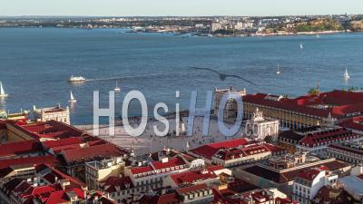 Aerial View Of Lisbon, Lisboa, Commerce Square, Portugal - Video Drone Footage