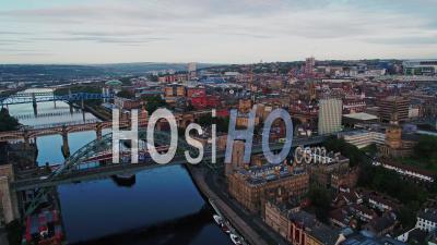 Establishing Aerial View Of Newcastle Upon Tyne, Great Britain - Video Drone Footage