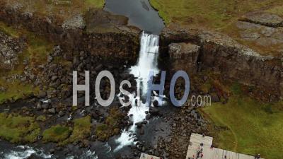 Oxararfoss Waterfall In Iceland - Video Drone Footage
