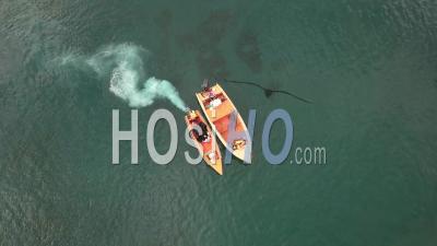 Aerial Top View Of Traditional Fisher Boats - Video Drone Footage