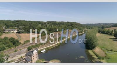 The Bouexiere's Mill On The River Vilaine In Guichen, Ille-Et-Vilaine, France - Video Drone Footage