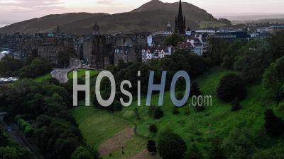 Establishing Aerial View Of Edinburgh, Edinburgh Castle, Scotland, United Kingdom - Video Drone Footage
