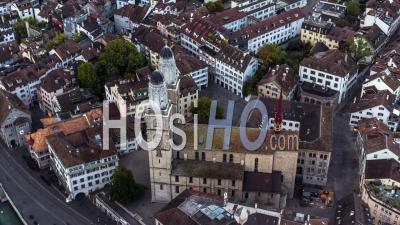 Aerial View Of Zurich, Old Town, Switzerland - Video Drone Footage