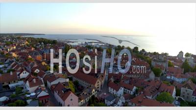 Aerial View Over The Old Part Of The City Of Visby, Sweden - Video Drone Footage