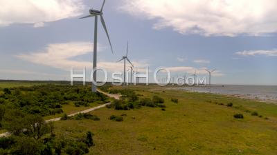 Coastal Wind Turbine Park, Sweden - Video Drone Footage