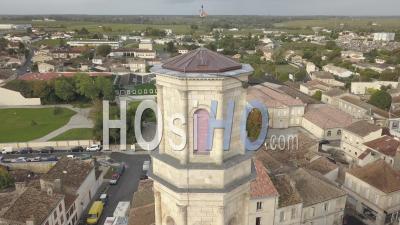 Aerial View Pauillac And Saint Martin Church, Medoc Village On The Gironde Estuary, France - Video Drone Footage