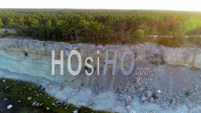 Eroding Limestone Coastal Landscape, Sweden - Video Drone Footage