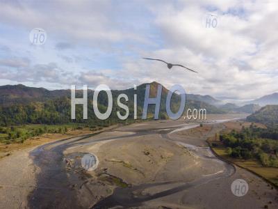 River Landscape With Tropical Mountain, Philippines, Drone View - Aerial Photography