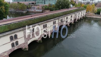 Vauban Dam East Side From The River, Strasbourg - Video Drone Footage