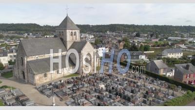 Aerial View Of The Cemetery In Pontaudemer, Filmed By Drone In Autumn
