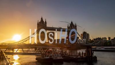 Tower Bridge And The City Of London At Sunset. Day To Night Transition
