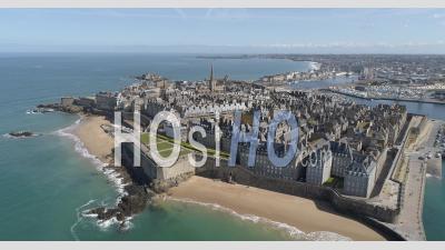 Aerial View Of The Fortified City Of Saint Malo, Brittany, France